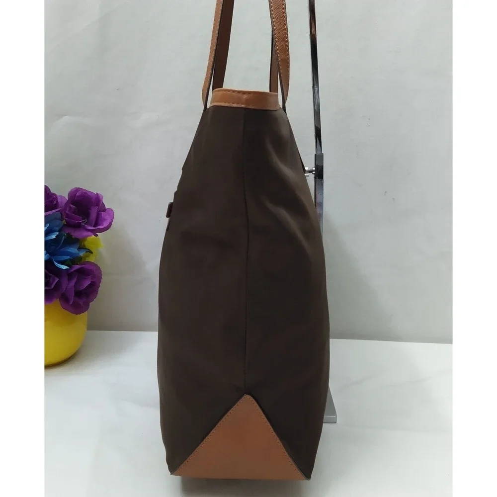 Michael Kors Brown Nylon Leather Trim Double Handles Tote Shoulder Bag
